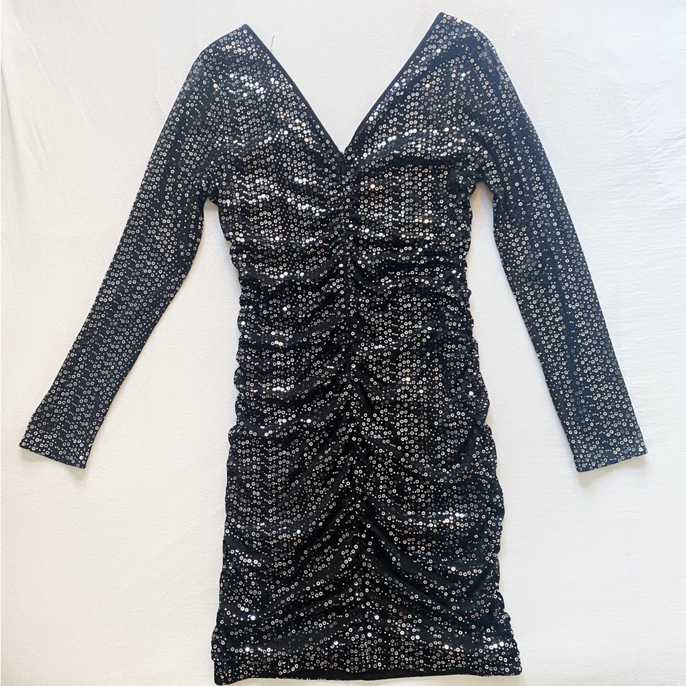 Guess Silver Sequin Black Rouched Dress